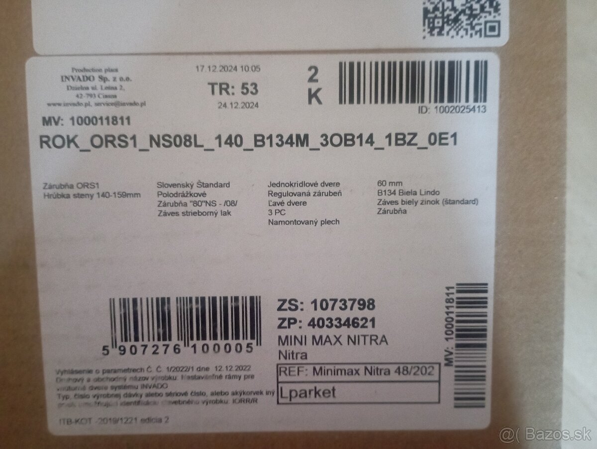 Predám novú, bielu zárubňu 80 Ľavú - 2