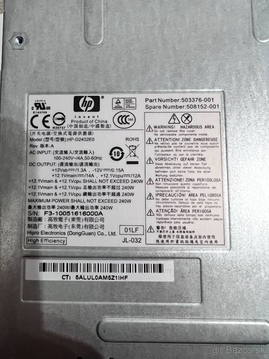 Predám použitý zdroj do počítača HP model HP-D2402E0 - 2