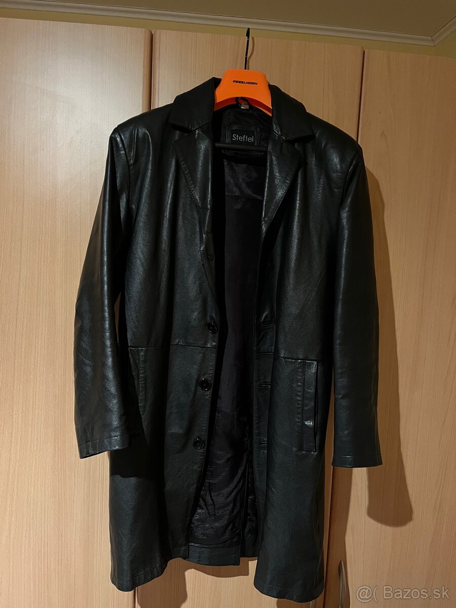 Pánsky čierny kožený kabát - 2