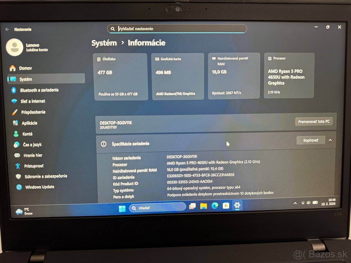 ThinkPad L14 Gen1 – Ryzen 5, 16GB, 512GB, Touch - 2