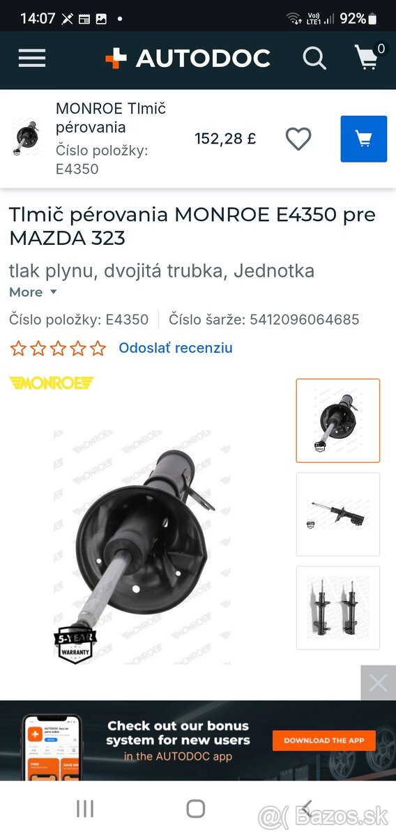 Tlmice MONROE E4350 2X Madza 323 - 2