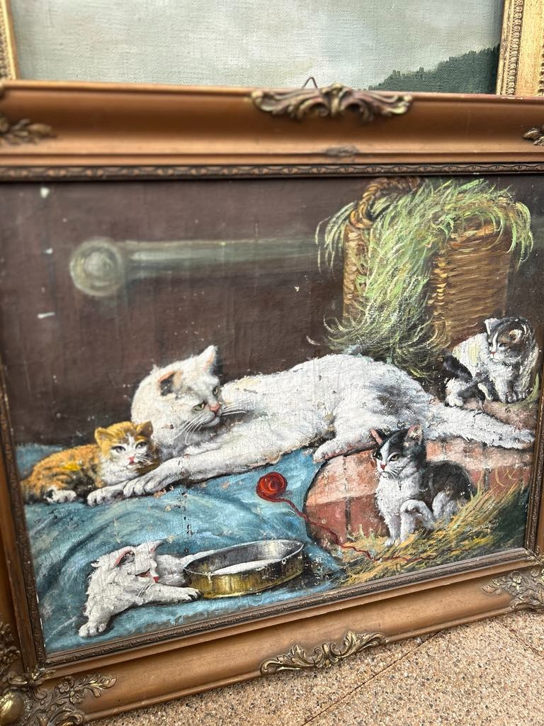 Olejomaľba – Mačka s mačiatkami - 2