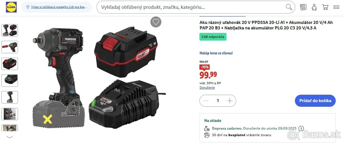 Aku rázový uťahovák PARKSIDE PERFORM20 V PPDSSA - max 600 Nm - 2