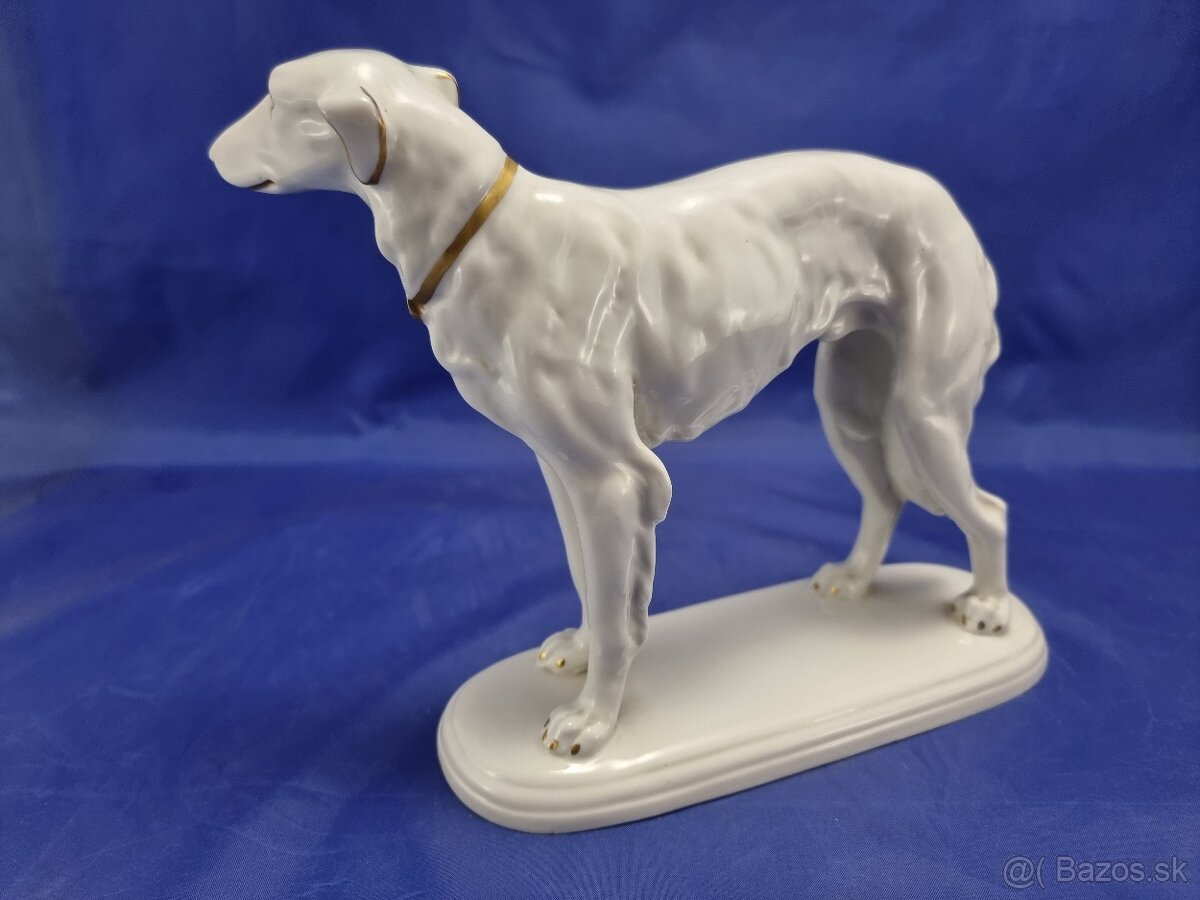 Starožitná porcelánová soška psa- 19.9/17.6 cm - 2