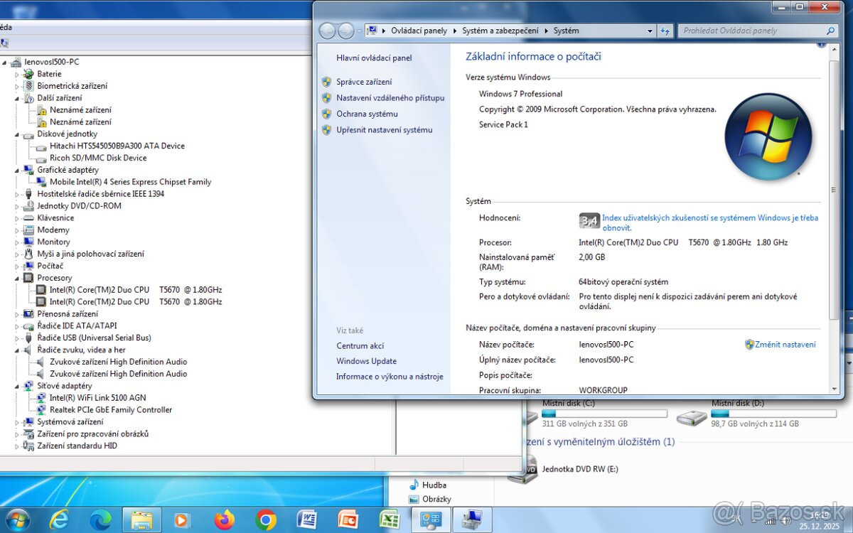 Predám notebook lenovo thinkpad sl500 win xp win 7 2jadro - 2