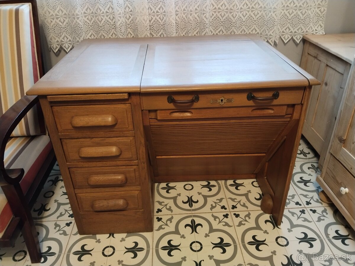 Starožitný, americký, psací stůl s roletou - 2