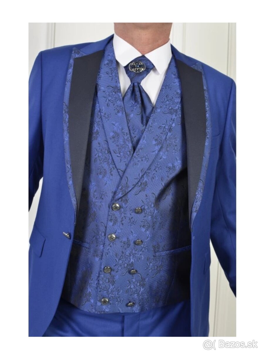 Pánsky exkluzívny parížsky modrý smoking (Oblek) - 2