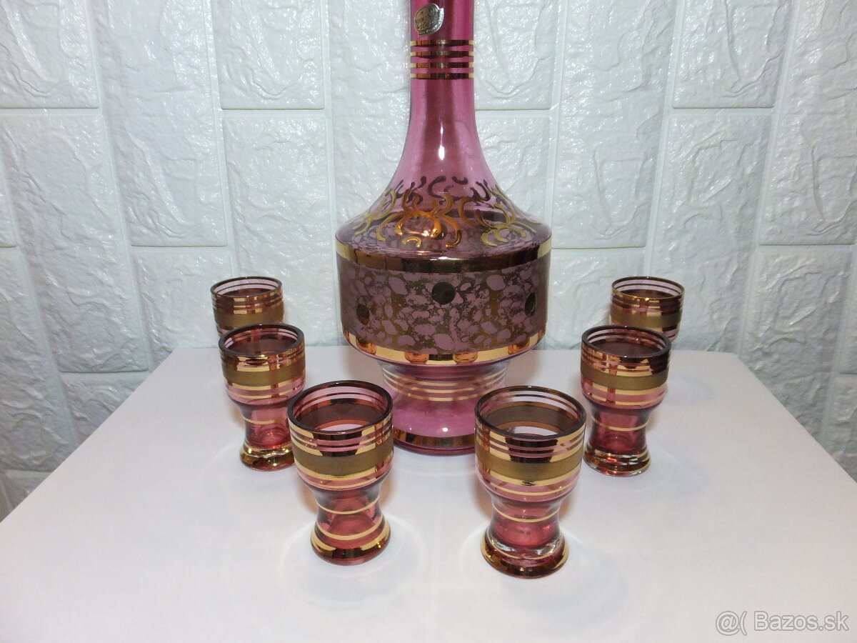 Luxusní karafa+6 skleniček, bohatá malba zlatem, zn. Bohemia - 2