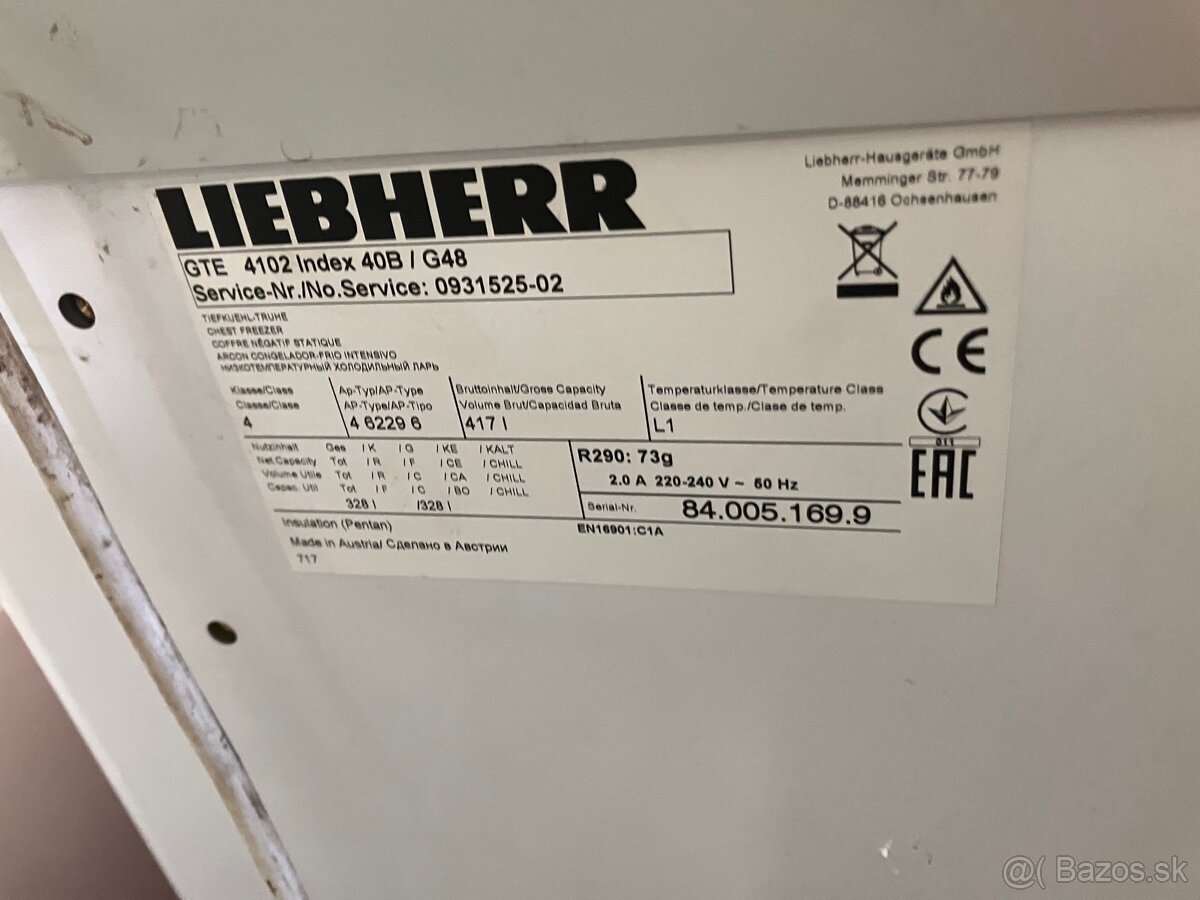 Pultový mraziak Liebherr 417l - 2