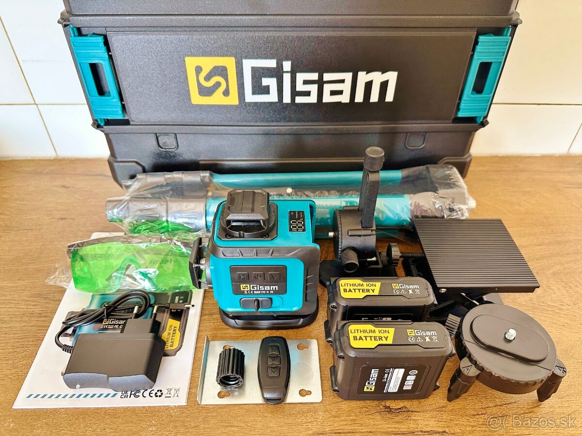 Zelený 4D samonivelačný laser Gisarn so statívom + 2 batérie - 2