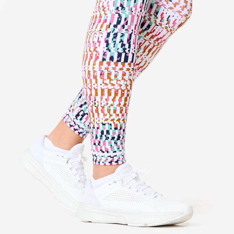 Dámske legíny 520 na fitnes vysoký pás biele s potlačou M/L - 2