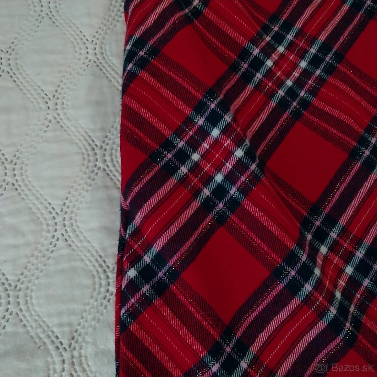 H&M kárované červené trblietavé šaty s mašľou a vreckami,140 - 2