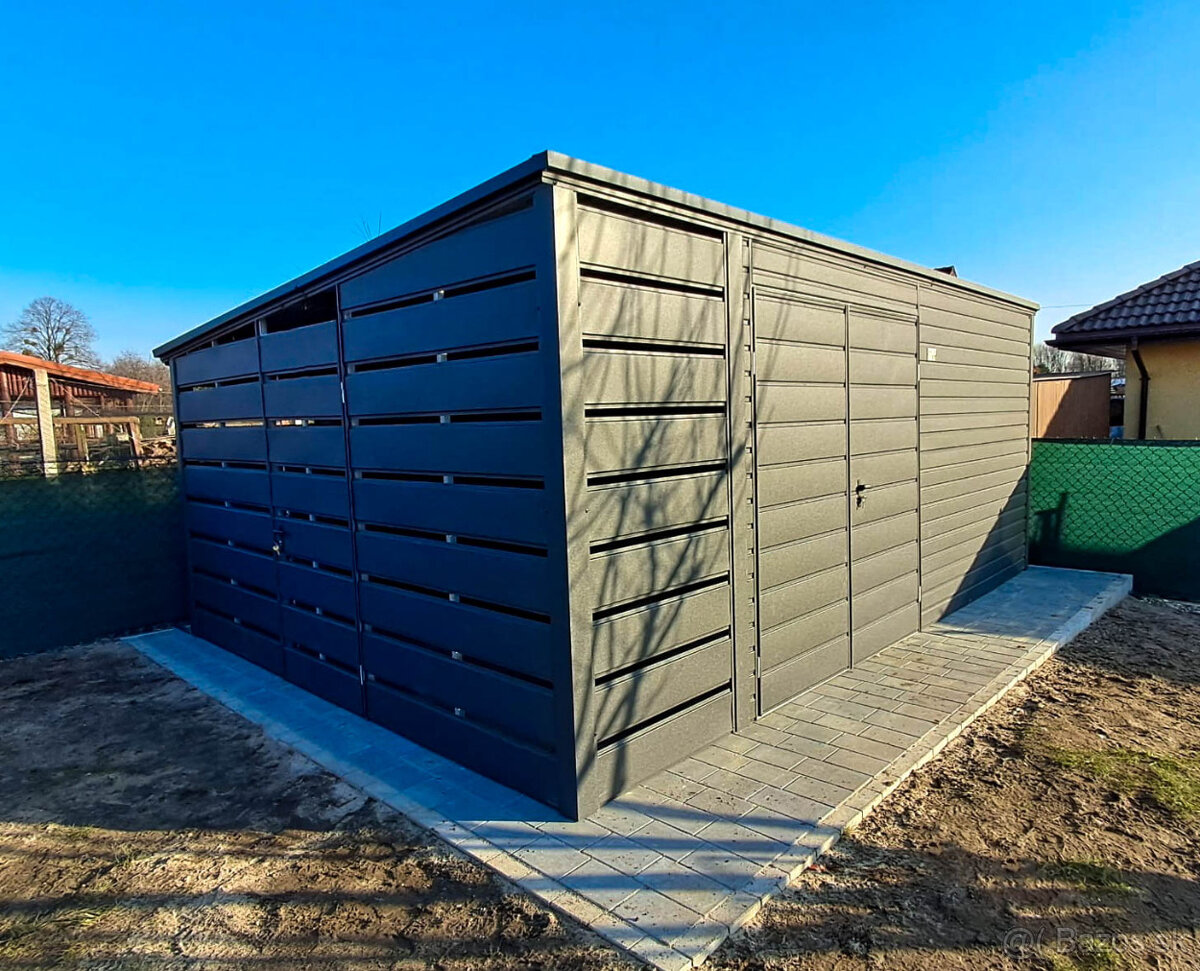 Plechová garáž 3,5×6 m – výklopná brána – antracit BTX 7016 - 2