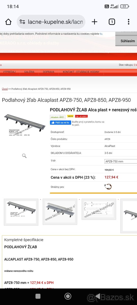 Podlahový žľab Alcaplast APZ8-750 - 2