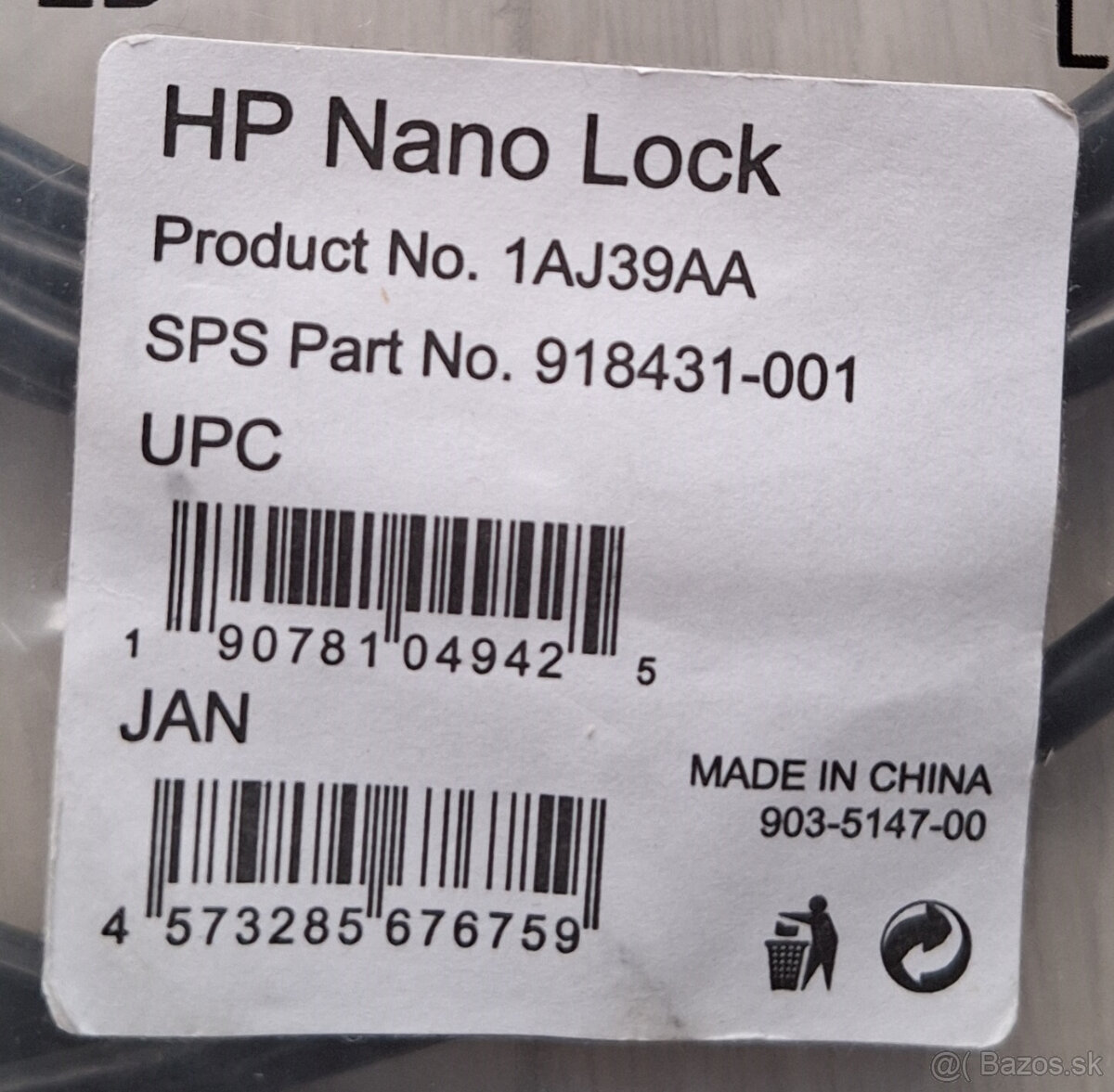 Original HP Nano Keyed Cable Lock 1AJ39AA 918431-001 - 2