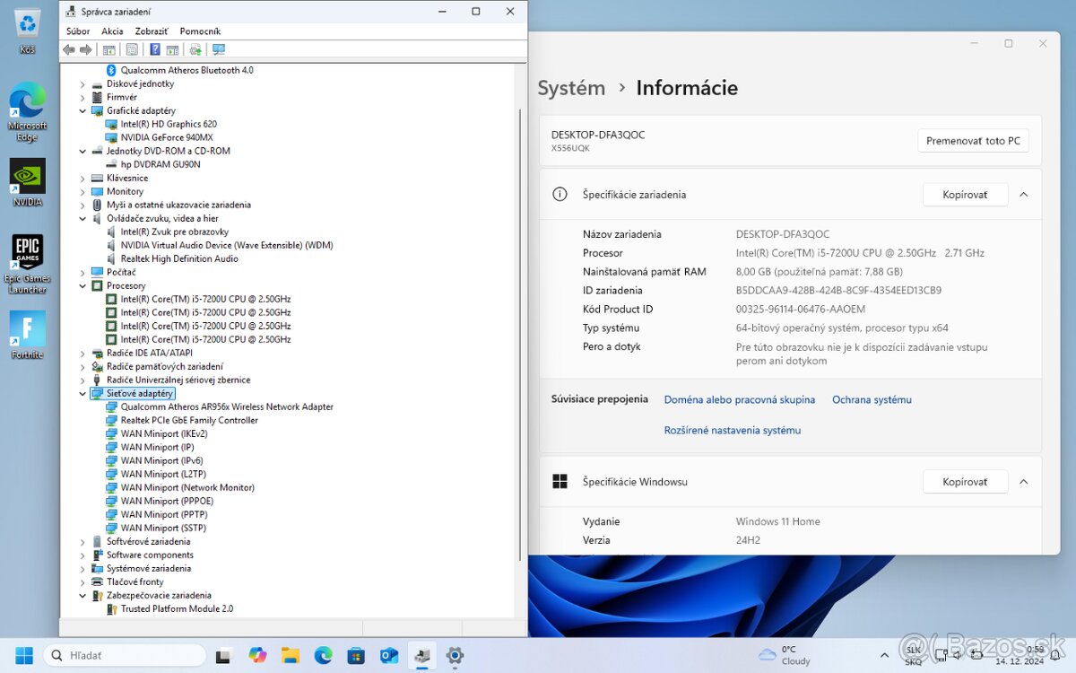 Predám funkční notebook asus x556uq dm479t i5 7 gen 8 gb ram - 2