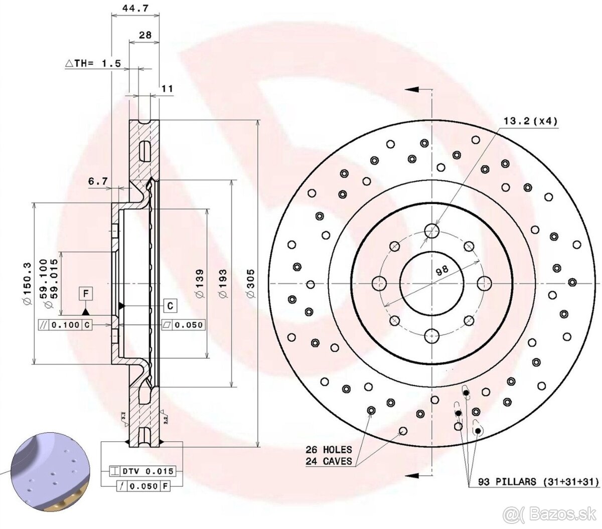 Sada predných kotúčov Brembo Xtra - vŕtaný - 2
