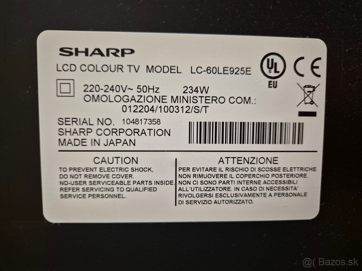 predám veľký televízor sharp lc60le925e - 2