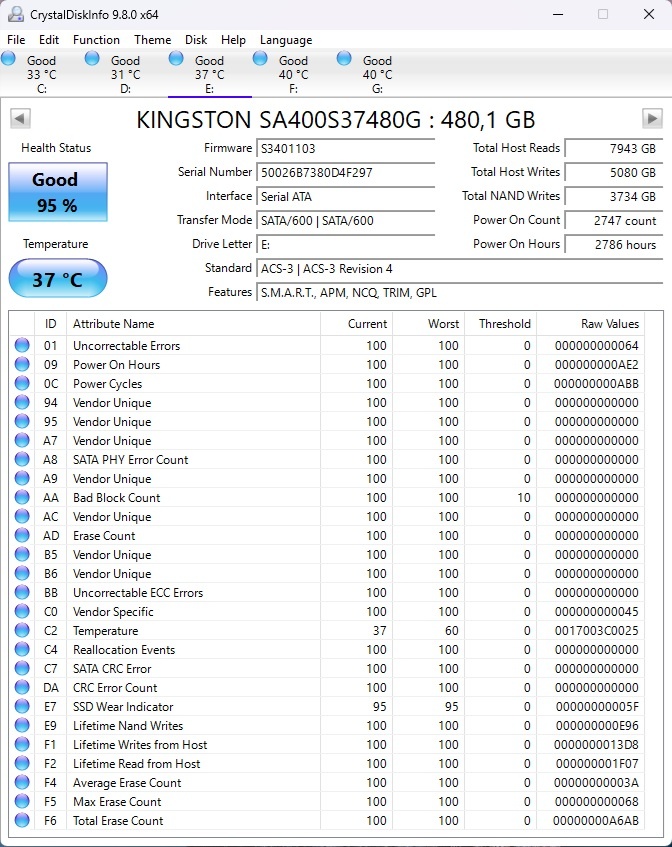 Kingston A400 480GB, 2,5", SATA III - 2