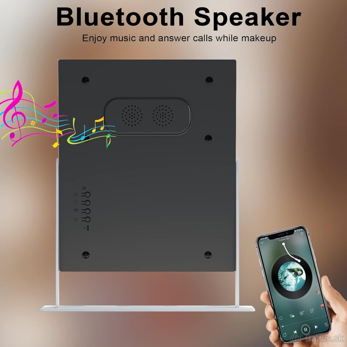 Zrkadlo s reproduktorom a bezdrôtovou nabíjačkou s 9 žiarovk - 2
