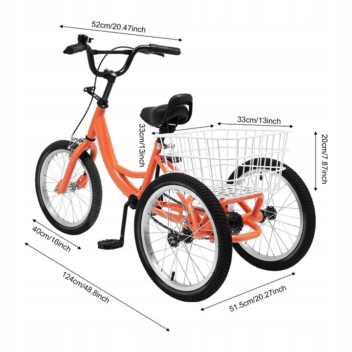 16-palcová detská jednorýchlostná trojkolka (oranžová) - 2