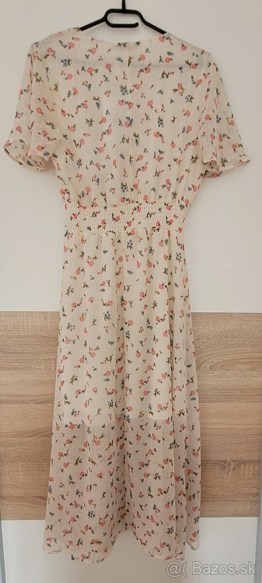 ŠATY DLHÉ KRÉMOVO BIELE S KYTIČKAMI 38 M - 2