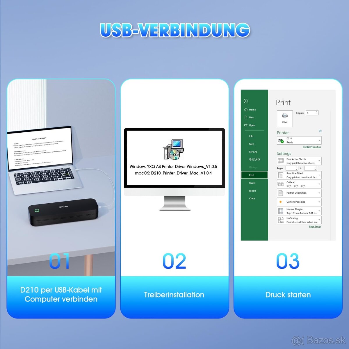 Prenosná termálna tlačiareň Pristar D210 A4 pre iOS/Android - 2