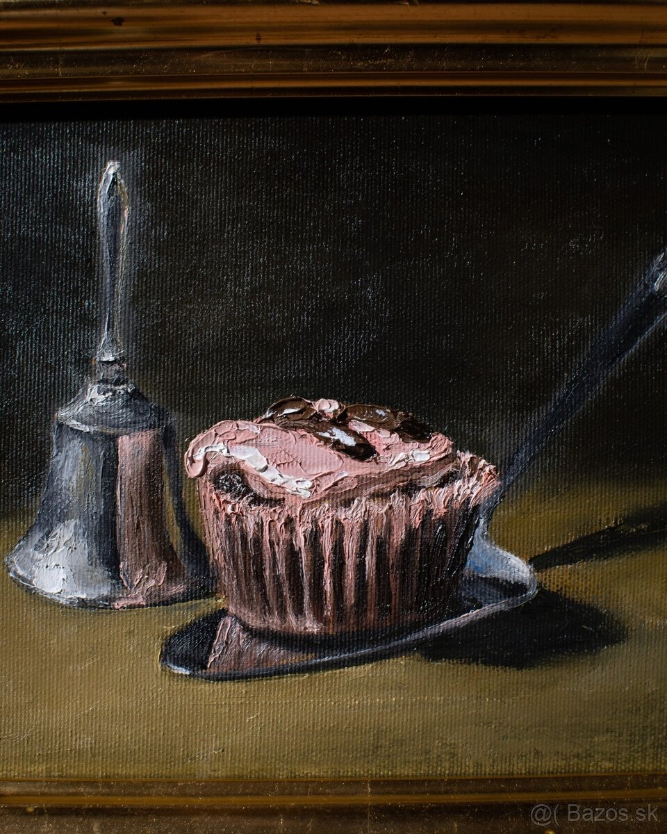 Zátišie s cupcake - tradičná olejomaľba - 2