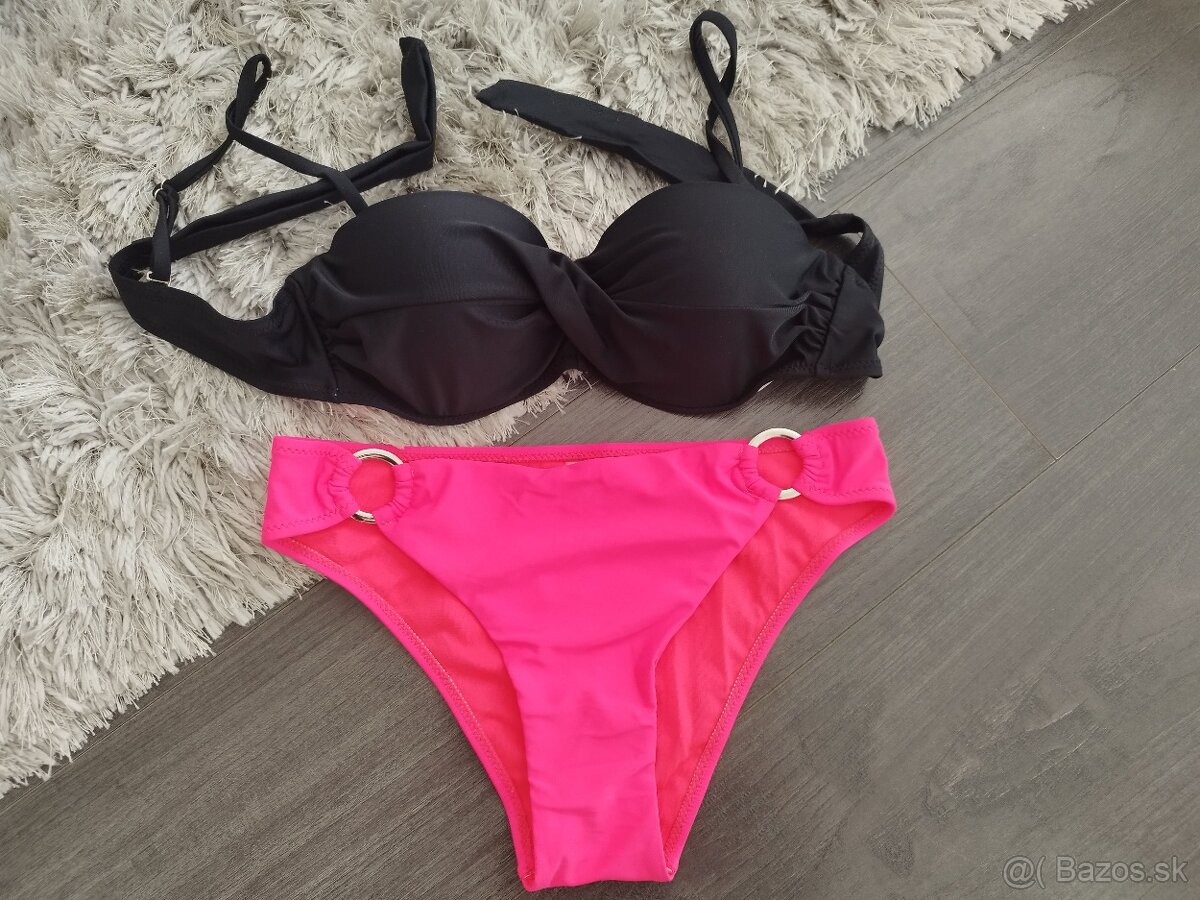Dvojdielne plavky L/40 čierna + cyklámenová - 2
