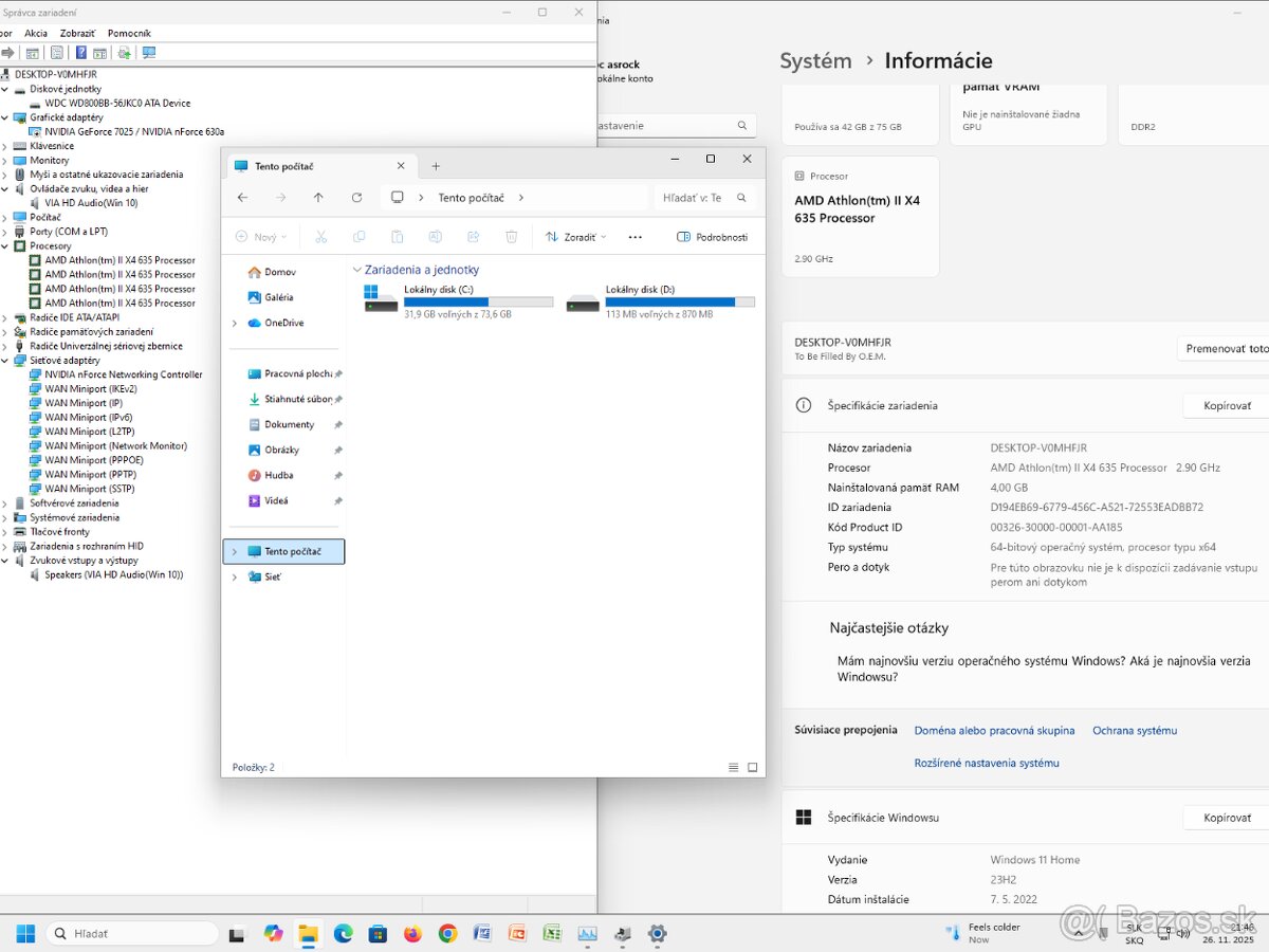 Predám kancelárski pc amd 4 jadro 4 gb ram 80 gb hdd - 2