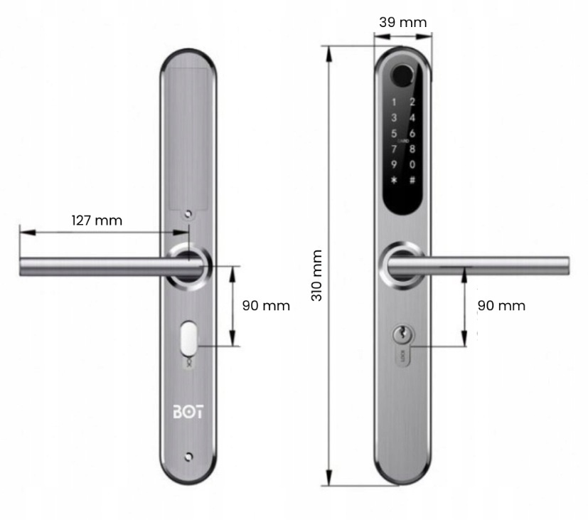 BOT Chytrá kľučka TTLock H1 strieborná 90 mm - 2