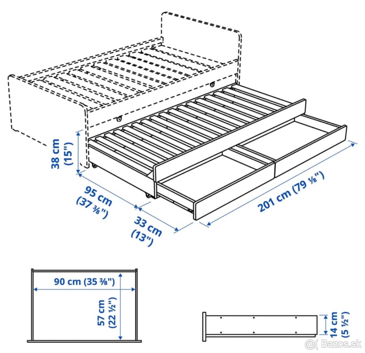 Predám rozkladaciu posteľ so šuflíkmi Ikea 90x200 - 2