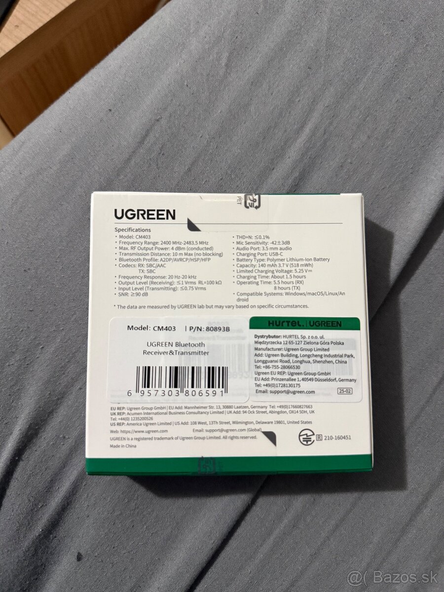 UGREEN Bluetooth Audio Receiver & Transmitter (2v1) – nový - 2