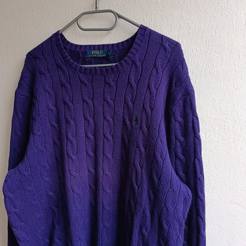 POLO Ralph Lauren fialový pletený sveter cable knit L - 2