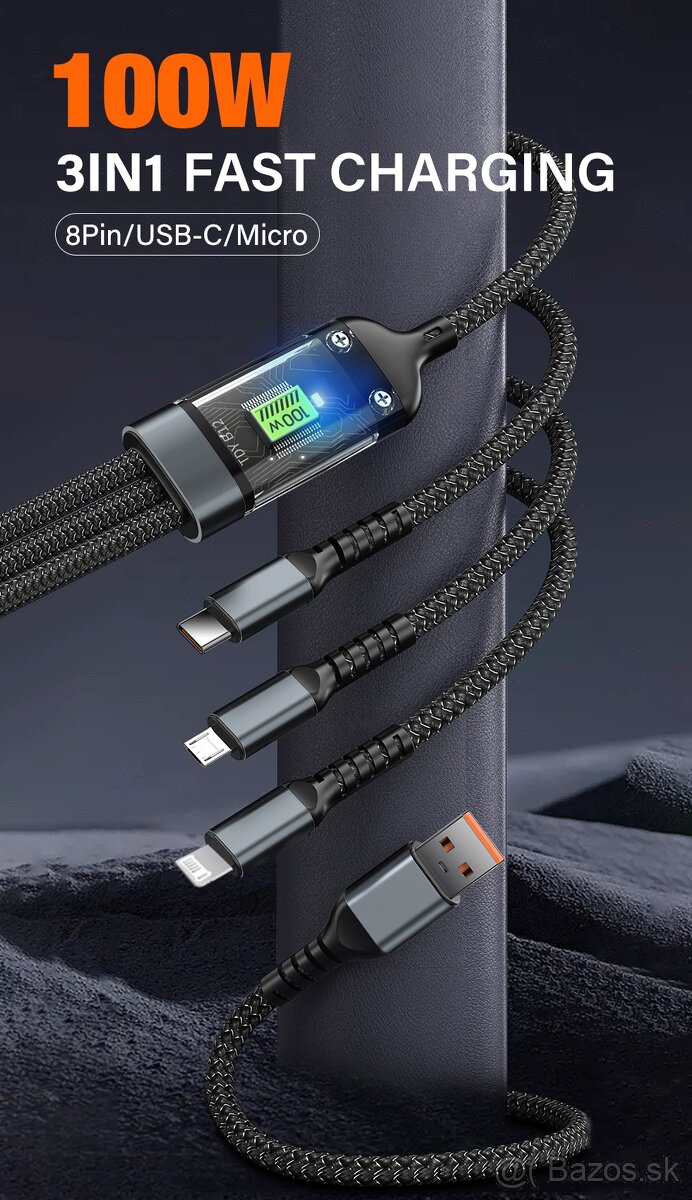 USB kábel s tromi koncami 100W - 2