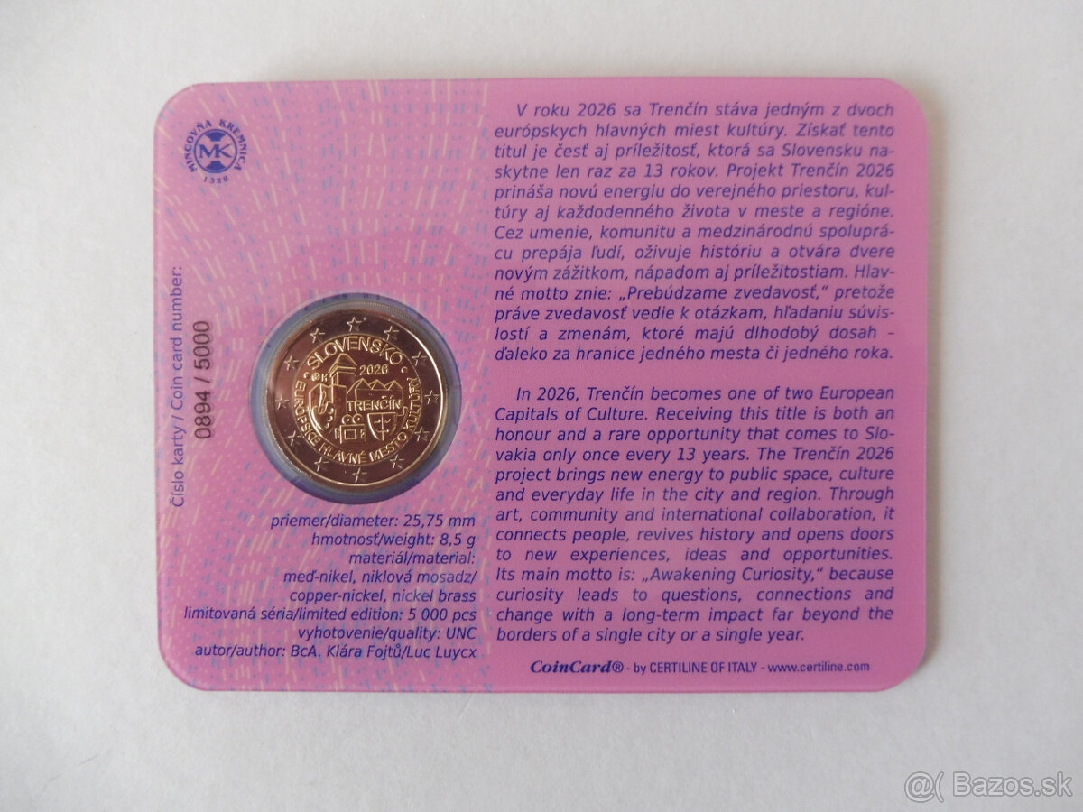 Mincová karta 2€ Trenčín 2026 - 2