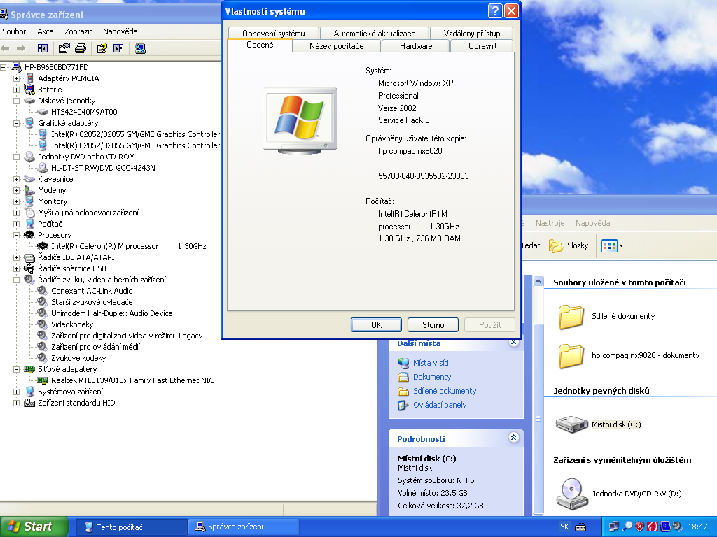 Predám starý notebook z win xp Intel cereon m 756 mb ram 40 - 2