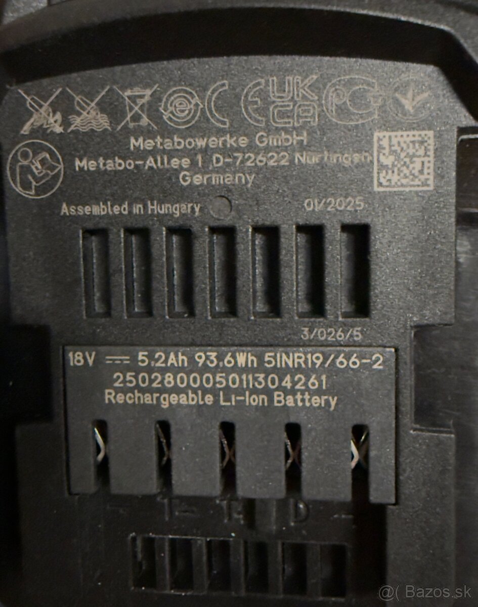 Metabo baterie 5.2Ah 18v plus nabijacka - 2