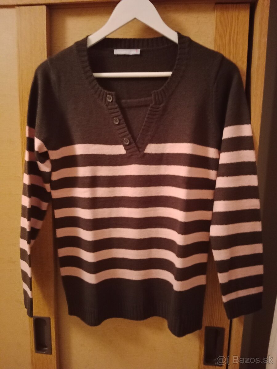 Hnedý pulóver - ružový pásik - 2