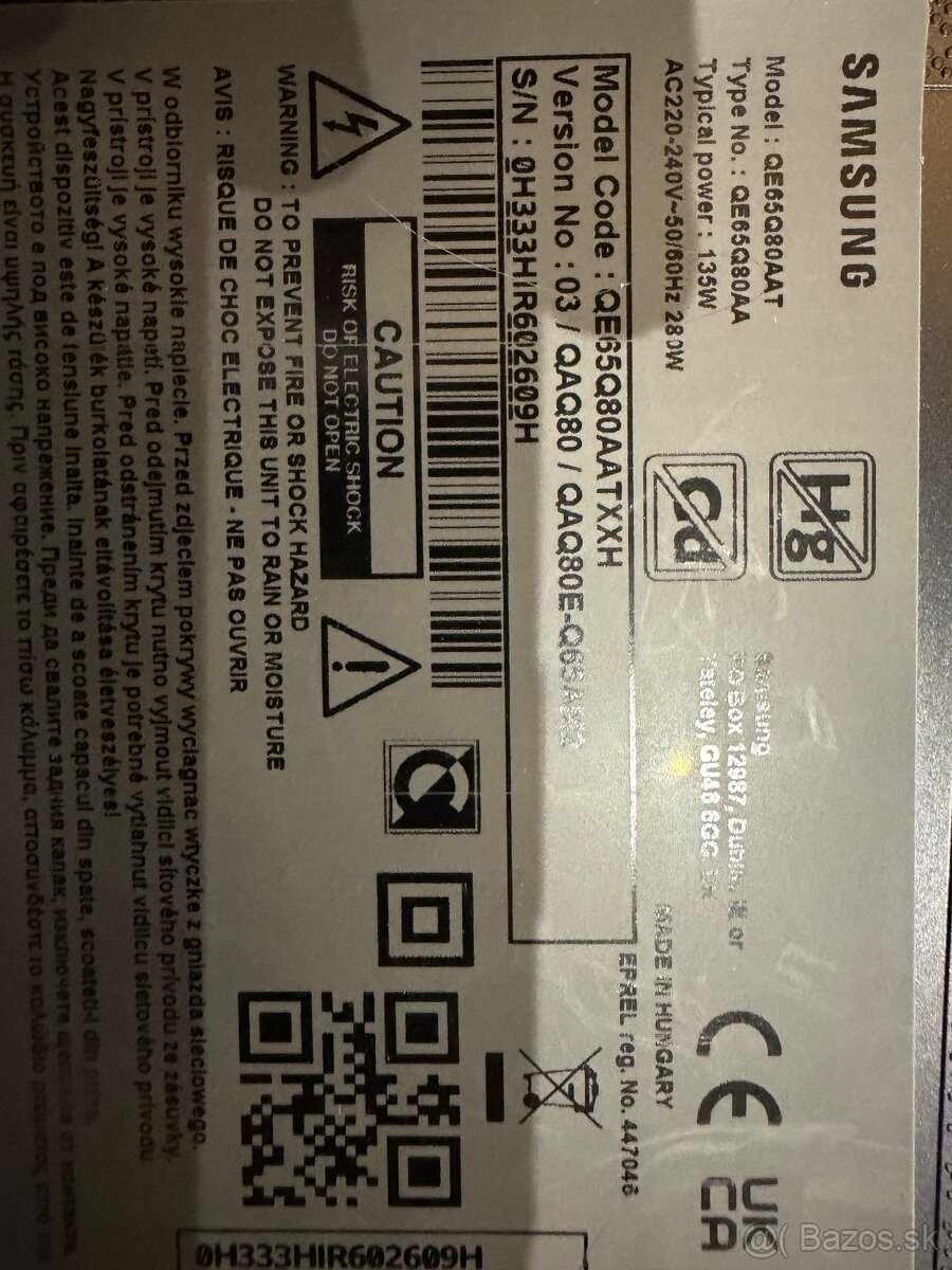 Samsung QLED 65” model QE65Q80AATXXH - 2