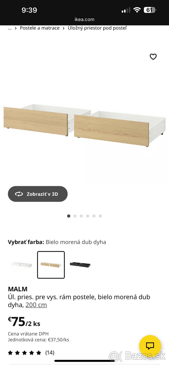 Predam zasuvky pod IKEA MALM postel - 2