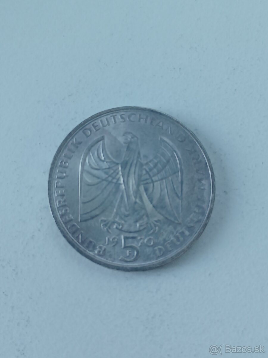 5 DM 1970 F strieborná minca - 2