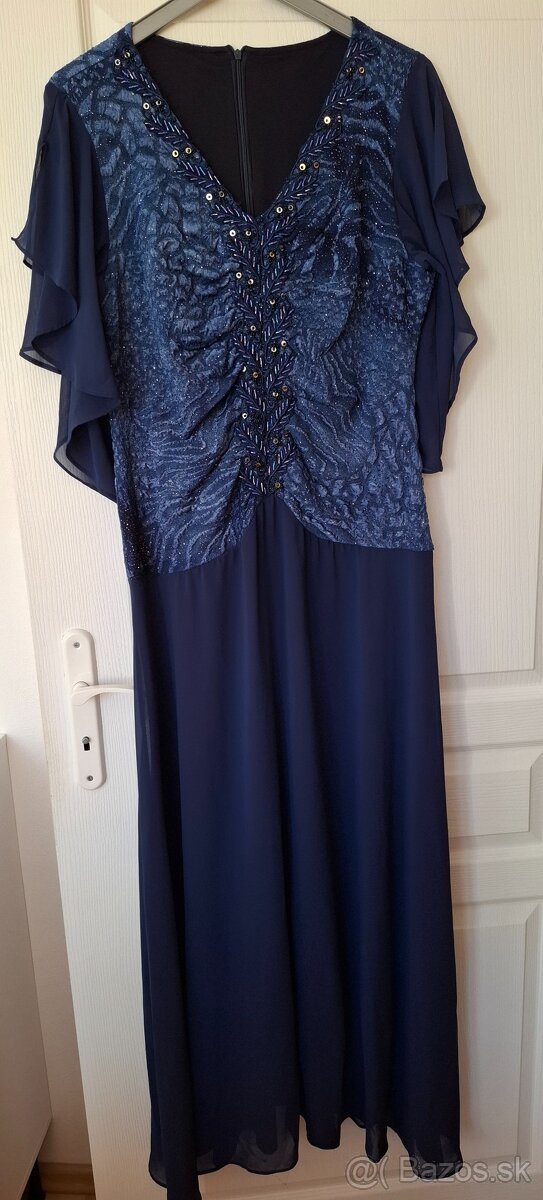 Šaty spoločenské modré dlhé 48 - 50 - 2