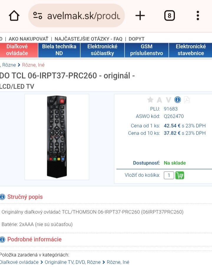 TCL originál dialkové ovládanie - 2