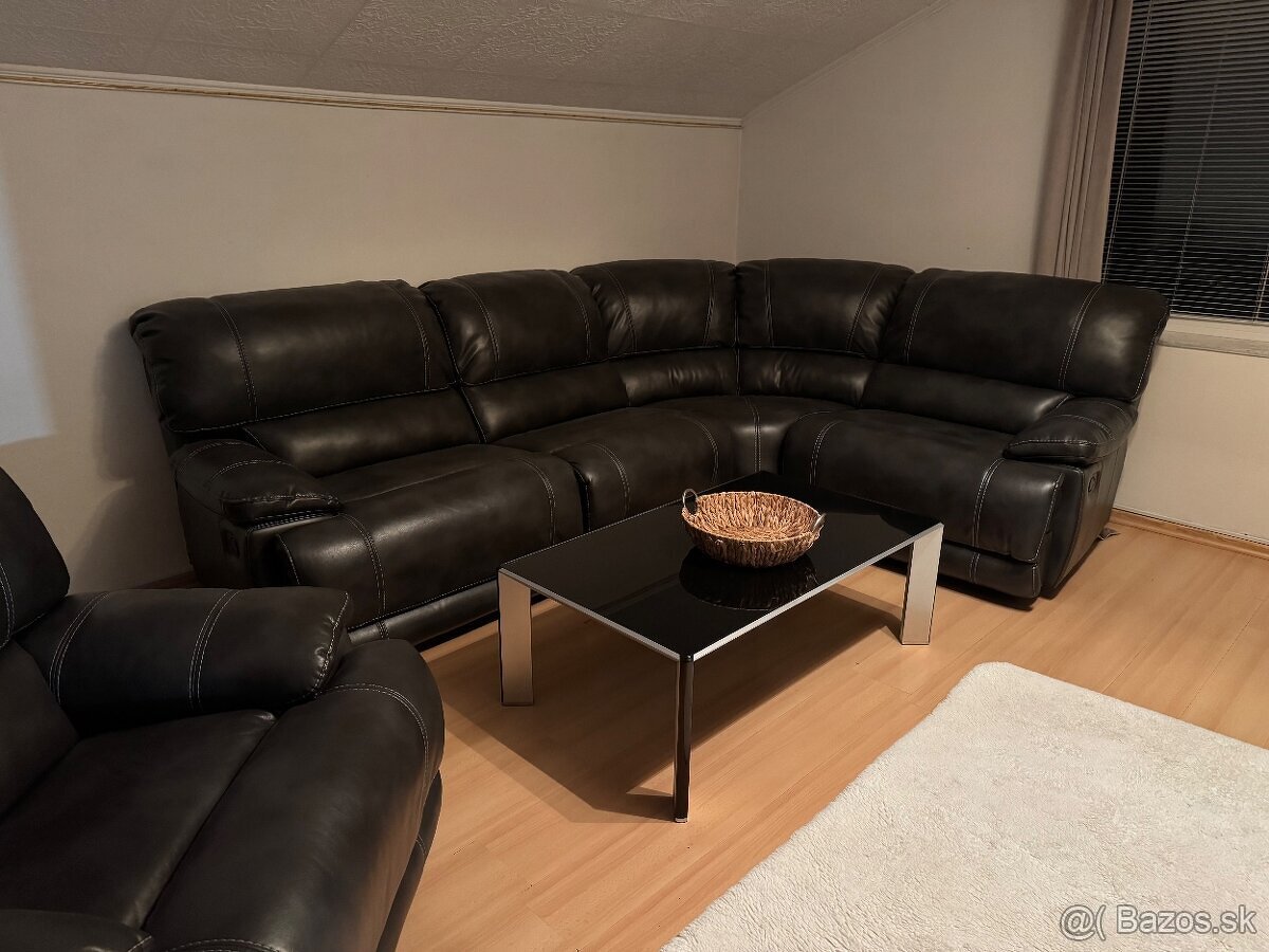 Kožená tmavosivá sedacia súprava - 2