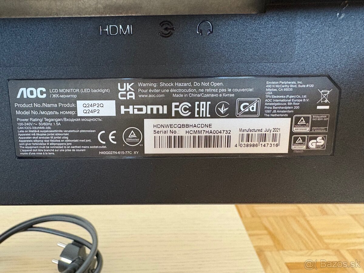 Monitor AOC Q24P2Q2 - QHD - 2560 × 1440 - 2