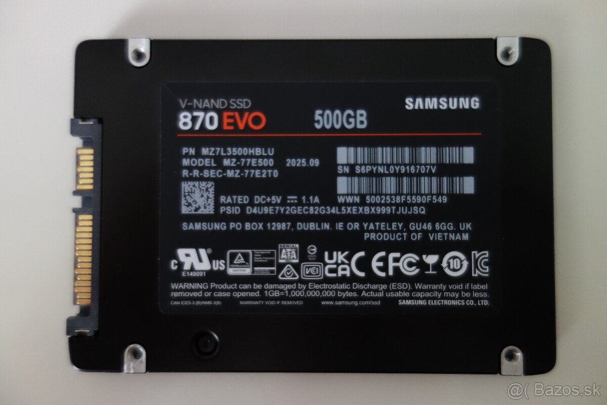 500GB SSD SAMSUNG 870 Evo 2.5" SATA - Nový - 2