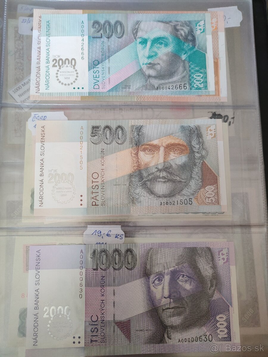 Sada Bimilenium bankovky SR - 2