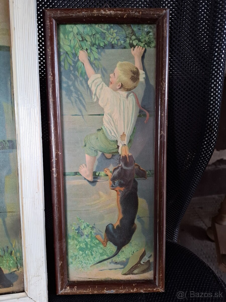 Predám dva staré obrázky chlapca so psom - 2