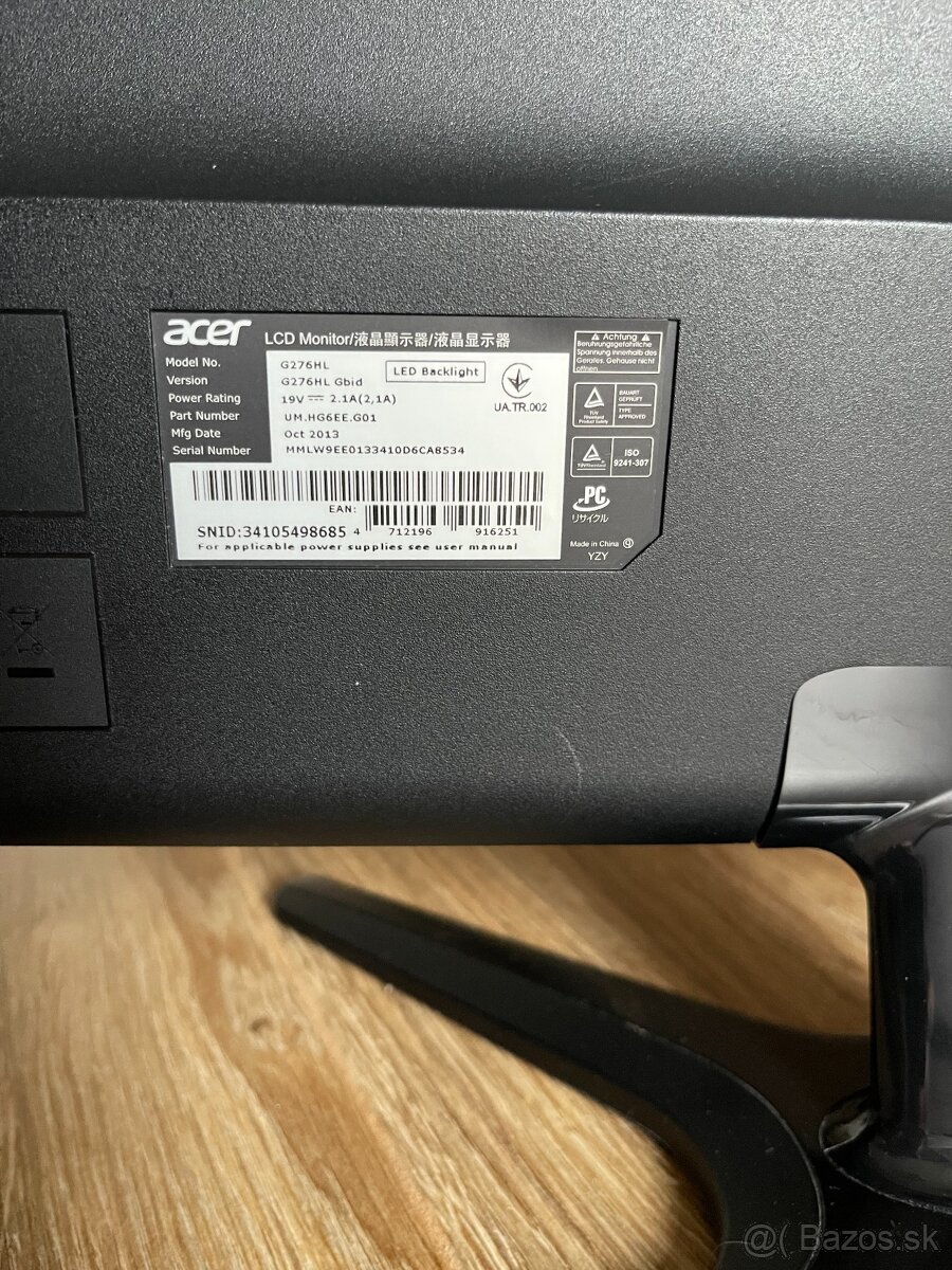 Predám monitor Acer G276HL, 27", Full HD - 2